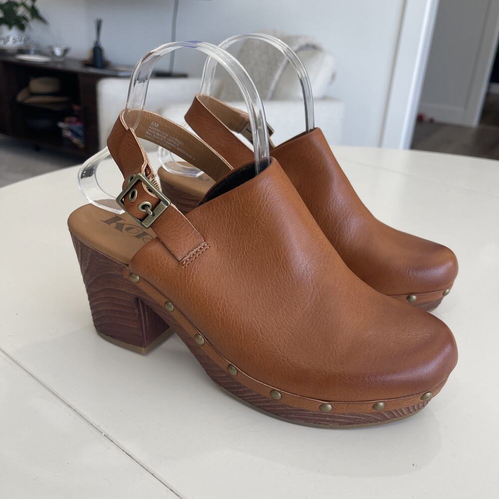 Kork-Ease Brown Leather Slingback Clogs